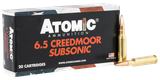 Atomic Ammunition 00482 Rifle Subsonic 6.5Creedmoor 129gr Jacket Hollow Point 20 Per Box/10 Case