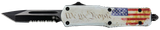 Templar Knife SWTP531 Gen II We The People Small 2.25" OTF Tanto Part Serrated Black Oxide Stonewashed 440C SS Blade, 4.31" White w/Flag & "We The People" Aluminum Handle, Glass Breaker