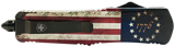 Templar Knife MBRF331 Gen II Betsy Ross Flag Slim 3.43" OTF Drop Point Plain Black Oxide Stonewashed Black 440C SS Blade, 5.05" Betsy Ross Flag Aluminum Handle Glass Breaker
