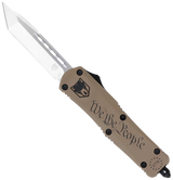 CobraTec Knives SWTPFS3TNS FS-3 We The People Small 2.75" OTF Tanto Plain Aluminum Cerakoted D2 Steel Blade, Tan "We The People" Aluminum Handle