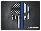 TekMat TEKR20PUNISHER  Ultra 20 Cleaning Mat Black/White/Blue Rubber 15"x20" Blue Line Punisher Skull