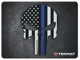 TekMat TEKR20PUNISHER  Ultra 20 Cleaning Mat Black/White/Blue Rubber 15"x20" Blue Line Punisher Skull