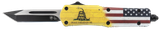 Templar Knife S-DTOM-23-1 Gen II Don't Tread On Me Small 2.69" OTF Plain Black Oxide 440C SS Blade, 4.25" Yellow w/Flag & "Don't Tread On Me" Aluminum Handle, Glass Breaker
