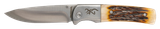 Browning 3220500B Buckmark Hunter 3" Folding Drop Point Plain Stonewashed 8Cr13MoV SS Blade/Jigged Bone Handle Boxed