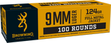 Browning Ammo B9MM124VP9mm  Luger 124gr Full Metal Jacket 100 Per Box/10 Case *Value Pack