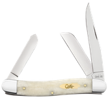 Case 11021 Stockman  Medium Folding Clip Point/Pen/Sheepsfoot Plain Carbon Steel Blade, Smooth Natural Bone Handle