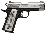 Browning 051967492 1911 Black Label Medallion Compact 380 ACP 8+1 3.63" Matte Stainless Stainless Steel Barrel & Serrated Slide, Matte Black Polymer Frame w/Beavertail, White Imitation Pearl Grip