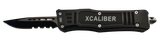 Xcaliber Knife Company  380 ACP  Small 2.75" OTF Part Serrated Black 440C SS Blade, 3.91" Steel Handle