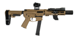 Shark Coast Tactical SCC06728SPFDE9-D Sneeky Pete Deluxe w/Optic 9mm Luger 30+1 5.50" Black Melonite Threaded Barrel, Flat Dark Earth Cerakote Receiver, SB Tactical SBA3 Brace, Vortex Crossfire Red Do