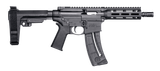 Smith & Wesson 13321 M&P15  Pistol 22 LR 8" Black Carbon Steel Barrel 25+1, Black SB Tactical SBA3 Adjustable Arm Brace Stock, Black Magpul MOE Grip, Manual Safety, Optics Ready