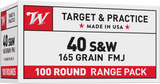 Winchester Ammo USA40SWVP USA Value Pack 40S&W 165gr Full Metal Jacket 100 Per Box/5 Case