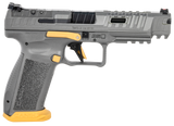Canik HG6610TN SFx Rival Full Size 9mm Luger 18+1, 5" Black Steel Barrel, Rival Gray Ported/Serrated Slide, Rival Gray w/Gold Accents Polymer Frame w/Beavertail & Picatinny Rail, Ambidextrous
