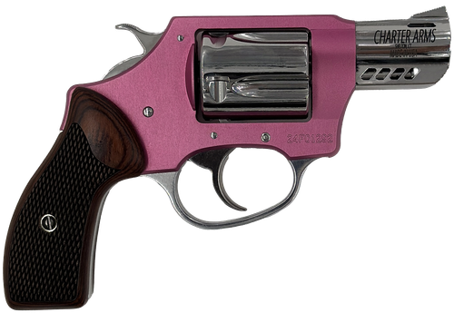 Charter Arms 53805 Coyote  380 ACP 5 Shot 2" High Polished Ported Barrel, High Polished Cylinder, Pink Aluminum Frame, Rosewood Checkered Grip, Exposed Hammer