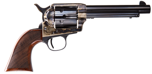 Taylors & Company 550811DE Smoke Wagon Uberti 357 Mag 6 Shot 5.50" Blued Round Barrel & Cylinder, Color Case Hardened Steel Frame, Checkered Walnut Navy Grip, Exposed Hammer