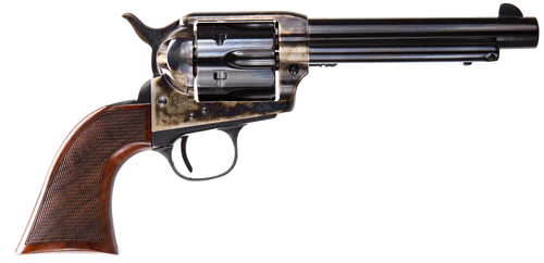Taylors & Company 550811DE Smoke Wagon Uberti 357 Mag 6 Shot 5.50" Blued Round Barrel & Cylinder, Color Case Hardened Steel Frame, Checkered Walnut Navy Grip, Exposed Hammer