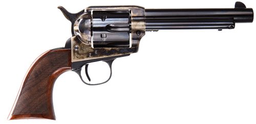 Taylors & Company 550811DE Smoke Wagon Uberti 357 Mag 6 Shot 5.50" Blued Round Barrel & Cylinder, Color Case Hardened Steel Frame, Checkered Walnut Navy Grip, Exposed Hammer
