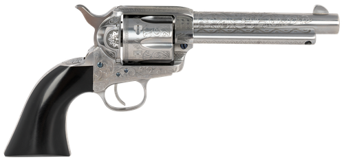Taylors & Company 555158 1873 Cattleman Uberti 357 Mag/38 Special 6rd Shot 5.50" White Engraved Round Barrel, Cylinder & Steel Frame, Black Polymer Navy Grip, Exposed Hammer
