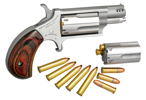 North American Arms 22MSCP Mini-Revolver Combo 22 LR/22 WMR 5 Shot 1.63" Stainless Steel Ported Barrel, Stainless Steel Frame & Cylinder, Rosewood Birdshead Grip, Exposed Hammer