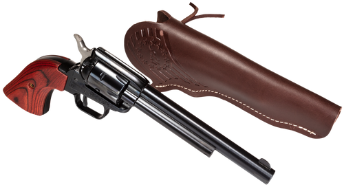 Heritage Mfg RR22B6LHOL Rough Rider  22 LR 6 Shot 6.50" Black Oxide Barrel, Frame & Cylinder, Cocobolo Grips Features Hunter Debossed Leather Holster