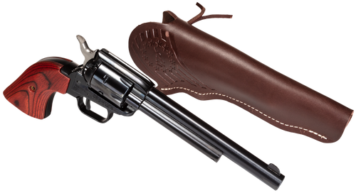 Heritage Mfg RR22B6LHOL Rough Rider  22 LR 6 Shot 6.50" Black Oxide Barrel, Frame & Cylinder, Cocobolo Grips Features Hunter Debossed Leather Holster