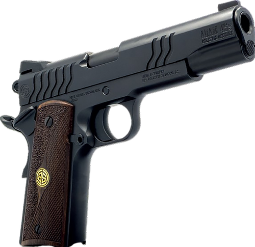 Dickinson LLC DCKSN45BS 1911 Adam 45 ACP 8+1 5" Black Steel Barrel, Shiny Black Serrated Aluminum Slide & Steel Frame, Wood Grip
