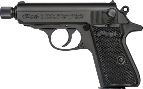 Walther Arms 4796059 PPK/S  Carry Frame 32 ACP 7+1 3.30" Black Steel Threaded Barrel, Black Serrated Zinc Alloy Slide, Black Aluminum Frame w/Beavertail, Textured Polymer Grip
