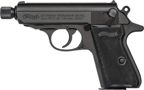 Walther Arms 4796059 PPK/S  Carry Frame 32 ACP 7+1 3.30" Black Steel Threaded Barrel, Black Serrated Zinc Alloy Slide, Black Aluminum Frame w/Beavertail, Textured Polymer Grip