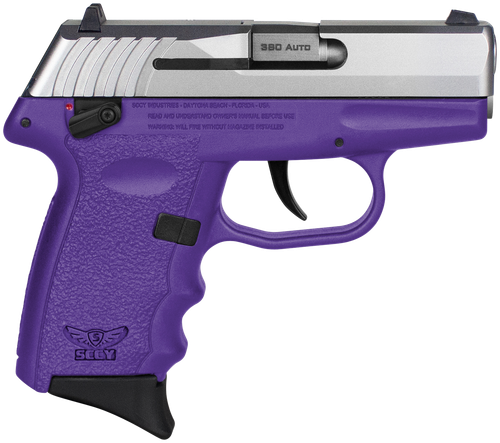 SCCY Industries CPX-4TTPU CPX-4  380 ACP 10+1 2.96" Purple Polymer Serrated SS Slide Finger Grooved Purple Polymer Grip