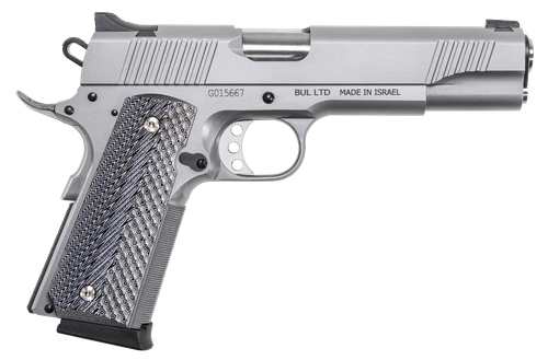 Magnum Research DE1911GSS 1911G  45 ACP 8+1, 5.01" Stainless Steel Bull Barrel, Matte Stainless Steel Serrated Slide & Frame w/Beavertail, Black/Gray G10 Grip, Grip Safety, Right Hand