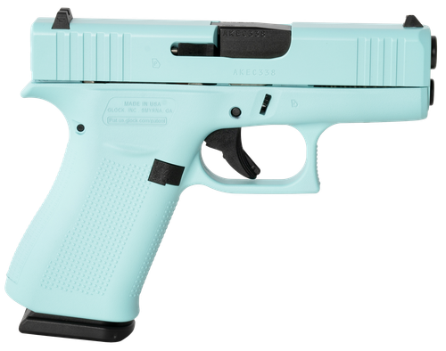 Glock UX4350204REB G43X  Sub-Compact Frame 9mm Luger 10+1 3.41" Black GMB Barrel, Robins Egg Blue Cerakote Serrated Steel Slide, Robin Egg Blue Cerakote Polymer Frame w/Beavertail, Ambidextrous