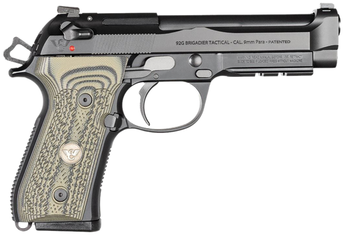 Wilson Combat BER92BRIG9 92G Brigadier Tactical 9mm Luger 15+1 4.70" Target Crown Steel Barrel, Black Serrated Steel Slide, Black Steel Frame w/Picatinny Rail, Dirty Olive G10 Grip, Ambidextrous