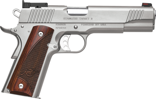 Kimber Mfg, Inc 3200325 Stainless II Target Full Size Frame 45 ACP 7+1 5" Stainless Match Grade Barrel, Satin Silver Serrated Stainless Steel Slide & Frame w/Beavertail, Rosewood Grip
