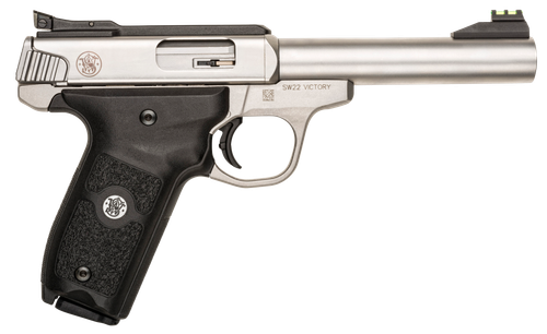 Smith & Wesson 108490 SW22 Victory Full Size Frame 22 LR 10+1, 5.50" Silver Match Grade Barrel, Satin Serrated Slide & Frame, Black Textured Grip, Thumb Safety