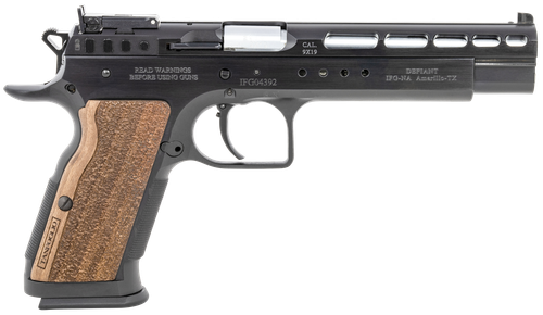 Tanfoglio IFG TFGOLDM9 Gold Match  9mm Luger Caliber with 6" Barrel, 16+1 Capacity, Overall Matte Black Finish Steel Beavertail Frame, Ported Slide & Wood Grip
