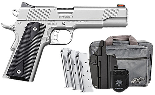 Kimber Mfg.,inc 3200007 Stainless II Club Bundle 45ACP 7+1 5" Satin Silver Front Serrations Stainless Steel Slide Black Synthetic Grip