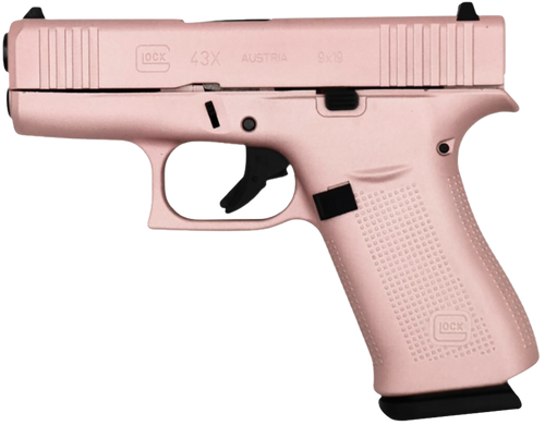 Glock PX4350204RGPCT G43X  Sub-Compact Frame 9mm Luger 10+1 3.41" Black GMB Barrel, Pearl White Cerakote Serrated Steel Slide, Rose Gold Polymer Frame w/Beavertail, Textured Polymer Grip, Ambidextrous