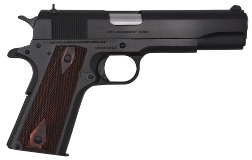 Colt Mfg O1911C 1911 Government 45 ACP 7+1, 5" Stainless National Match Barrel, Blued Serrated Steel Slide & Frame w/Beavertail Double Diamond Checkered Rosewood Grip