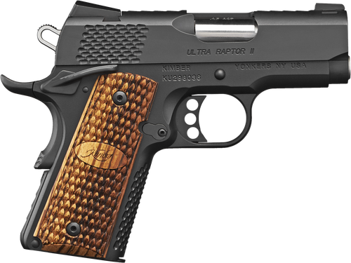 Kimber Mfg, Inc 3200378 Raptor II Ultra 45 ACP 7+1 3" Stainless Match Grade Barrel, Matte Black Serrated Steel Slide, Matte Black Aluminum Frame w/Beavertail, Zebrawood Grip
