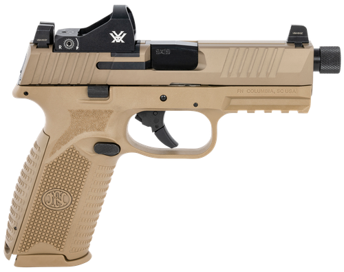 FN 66100847 509 Tactical 9mm Luger 10+1 4.50" Threaded Barrel, Flat Dark Earth Polymer Frame w/Mounting Rail, Optic Cut FDE Stainless Steel Slide,  No Manual Safety, Includes Viper Red Dot