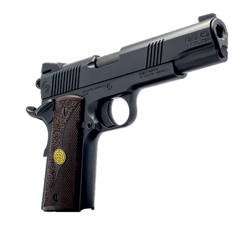 Dickinson LLC DKSN9BB 1911 Adam Full Size Frame 45 ACP 8+1 4.37" Black Button Rifled Barrel, Matte Black Serrated Aluminum Slide, Black Steel Frame, Wood Grips