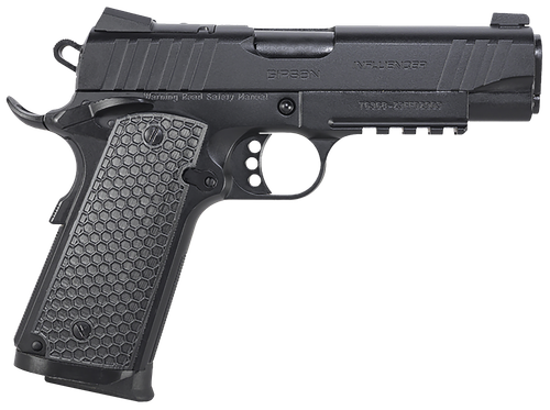 Girsan 391045 MC1911 C Influencer Compact 10mm Auto 9+1 4.40" Blued Steel Barrel, Black Cerakote Optic Ready/Serrated Steel Slide & Frame w/Picatinny Rail & Beavertail, Black Polymer Grip