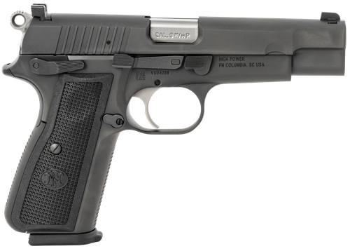 FN 66100256 High Power  9mm Luger 17+1, 4.70" Black Target Crown Steel Barrel, Black PVD Serrated Steel Slide & Steel Frame w/Beavertail, Black Textured Polymer Grip, Ambidextrous