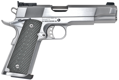 Rock River Arms PS2400 PS2400 Limited Match 45 ACP 7+1, 5" Stainless National Match Barrel, Brushed Chrome Serrated Steel Slide & Frame w/Beavertail, Black G10 Grip, Ambidextrous