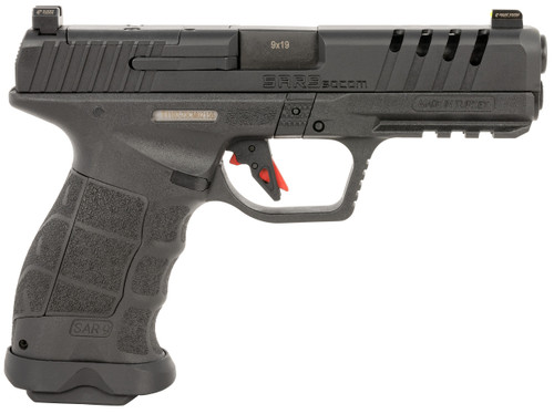 SAR USA SAR9SOCOMBL SAR9 SOCOM 9mm Luger 21+1 5.20" Black Steel Barrel, Black Steel Optic Ready/Ported/Serrated Slide, Black Polymer Frame w/Picatinny Rail, Interchangeable Backstrap Grip, Right Hand