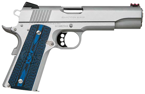Colt Mfg O1072CCS Competition Government 9mm Luger 9+1 5" Stainless National Match Barrel, Serrated Slide & Frame w/Beavertail, Checkered Blue G10 Grip, Ambidextrous