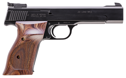 Smith & Wesson 130511 41  Full Size Frame 22 LR 10+1, 5.50" Blued Button Rifled Steel Barrel, Serrated Slide & Frame, Checkered Wood Target Grip