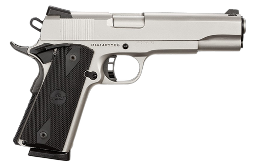 Rock Island 51448 Rock Standard FS 45 ACP 8+1 5" Barrel, Overall Matte Nickel Finish Steel, Beavertail Frame, Serrated Slide & Black Rubber Grip