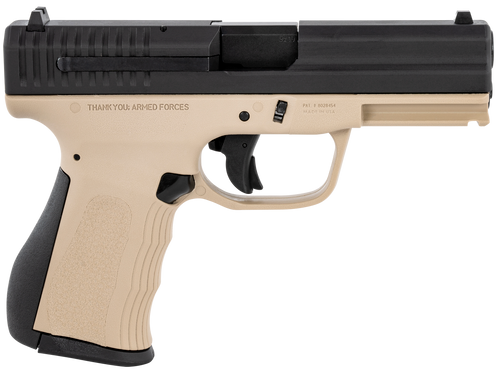 FMK G9C1G2RSS 9C1 G2 9mm Luger 14+1 4" Black Stainless Steel Barrel, Black Serrated Carbon Steel Slide, Desert Sand Polymer Frame w/Picatinny Rail, Black Backstrap Grip