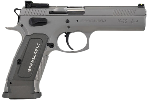 SAR USA K12STSP K12 Sport 9mm Luger 17+1 4.70" Stainless Target Crown Barrel, Stainless Steel Serrated Slide, Stainless Steel Frame w/Beavertail, Gray Polymer Grip, Right Hand