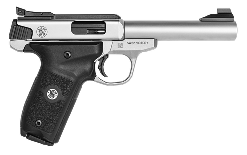 Smith & Wesson 11536 SW Victory Target *MA Compliant 22 LR  5.50" Bull Barrel 10+1,   Stainless Steel Barrel, Slide, &  Frame, Black Polymer Grip with Integrated Target Thumb Rest, Manual Safety